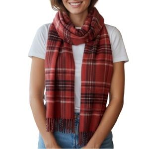 STEVE MADDEN Rusty Berry Plaid Fringed Rectangular Blanket Scarf Soft Fuzzy OS